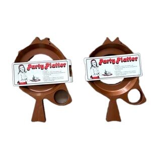 Fish Shaped Party Platter Plate Cup Utensil Holder Set 6 Vtg MCM Retro BBQ 1975